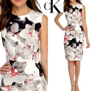 Calvin Klein Floral Orchid Print Scuba Sheath Dress 4P